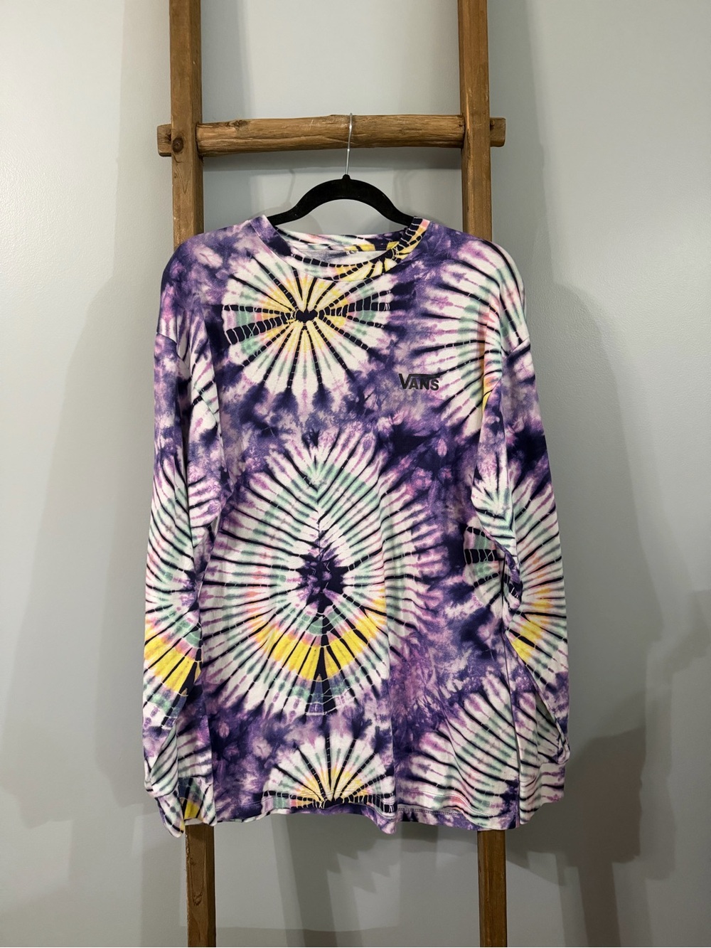 Vans Women's Purple Tie-Dye Long Sleeve Shirt with Yellow & Green Accents